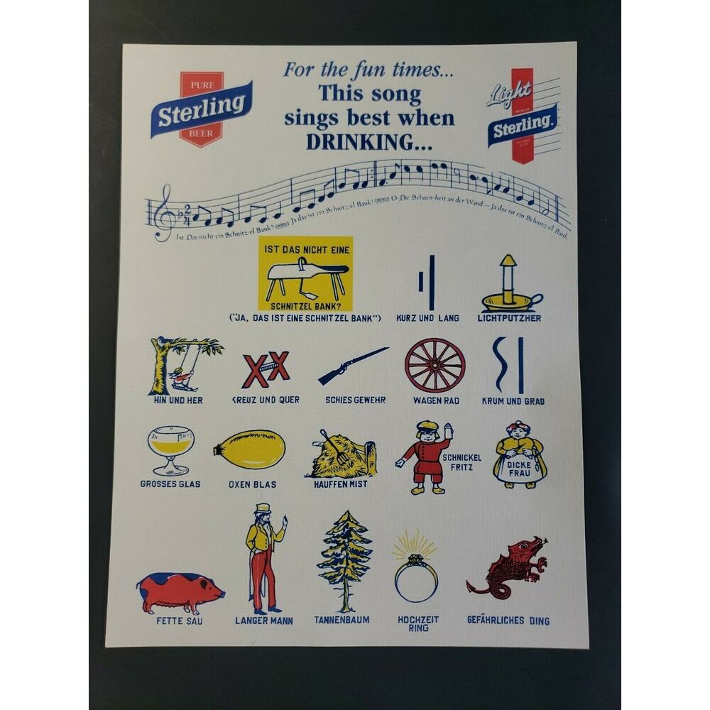 Vintage Sterling Beer Drinking Song Sheet New Old Stock B6